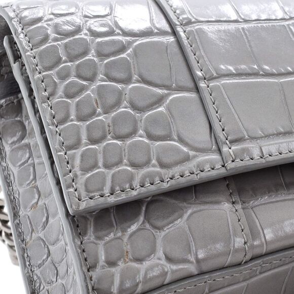 Balenciaga Hourglass Chain Wallet Crocodile Embossed Leather Gray - Picture 6 of 7